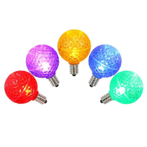 VICKERMAN  Club Pack Of 25 Led G40 Multi-Color Faceted Replacement Christmas Light Bulbs