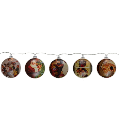 Set of 5 Norman Rockwell Glass Christmas Disc Lights