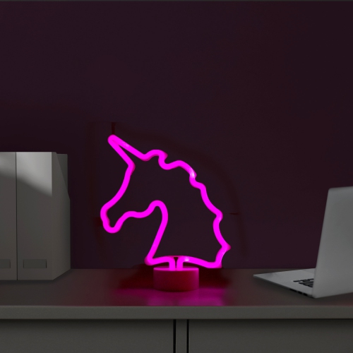 11" Battery Operated Neon Style LED Pink Unicorn Table Light