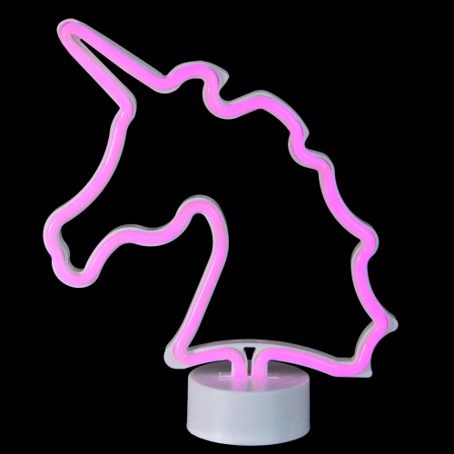 11" Battery Operated Neon Style LED Pink Unicorn Table Light
