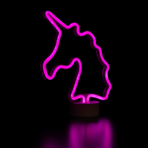 11" Battery Operated Neon Style LED Pink Unicorn Table Light