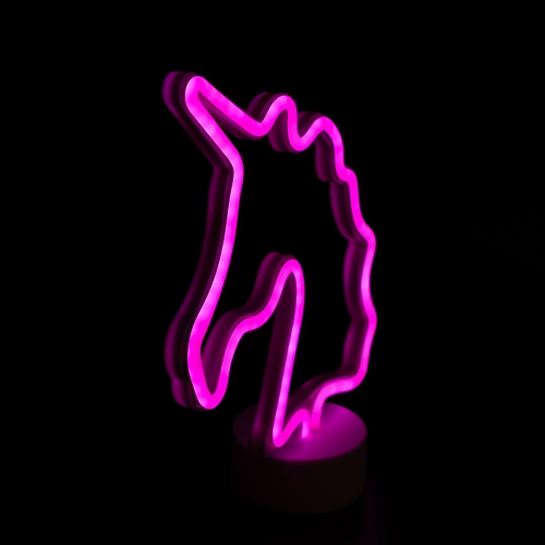 11" Battery Operated Neon Style LED Pink Unicorn Table Light