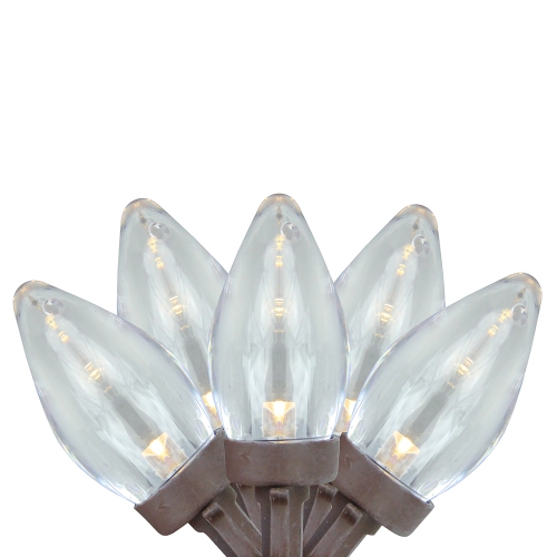 NORTHLIGHT  25 Warm Led C7 Christmas Lights - 16 Ft Brown Wire In White