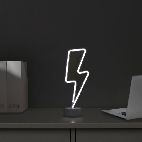 11.5" White Battery Operated Neon Style LED Lightening Bolt Table Light