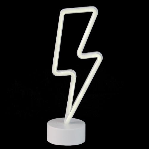 11.5" White Battery Operated Neon Style LED Lightening Bolt Table Light