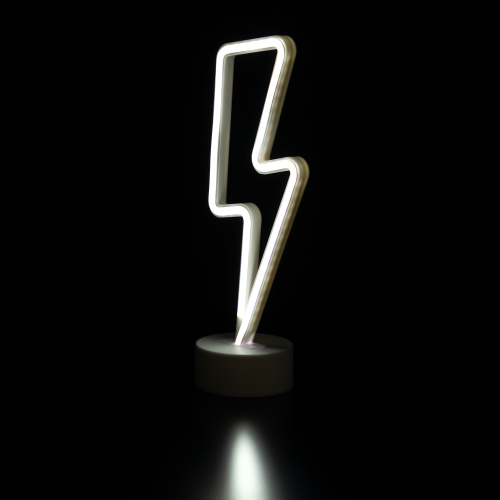 11.5" White Battery Operated Neon Style LED Lightening Bolt Table Light