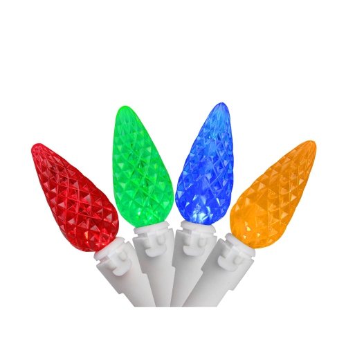 Ensemble de 70 lumières de Noël multicolores à DEL à facettes C6 – fil blanc