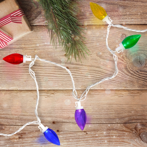 25 lumières de Noël multicolores à DEL C9, fil blanc, 16 pi