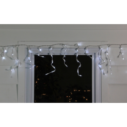 100 White LED Wide Angle Christmas Icicle Lights - 5.5 ft White Wire