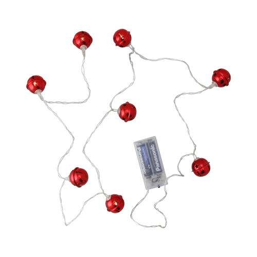 NORTHLIGHT  8 Battery Operated Led Jingle Bell Christmas Lights - Clear Wire In Red