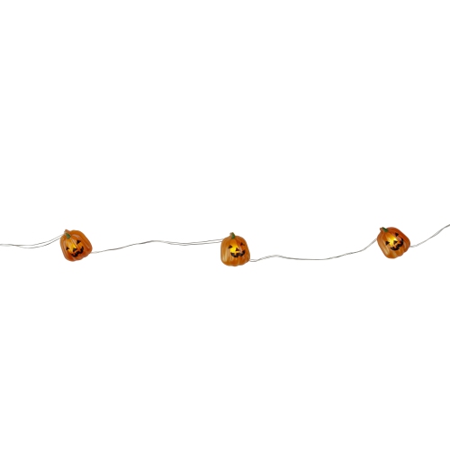 20 Battery Operated Orange Pumpkin Fairy Halloween Lights - 8 ft Clear Wire
