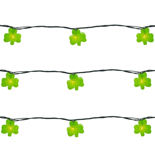 10 Green Irish Shamrock St Patrick's Day String Lights - 7.25ft Green Wire