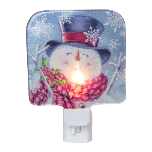 NORTHLIGHT  4" Blue And Glass Snowman Christmas Night Light In Red