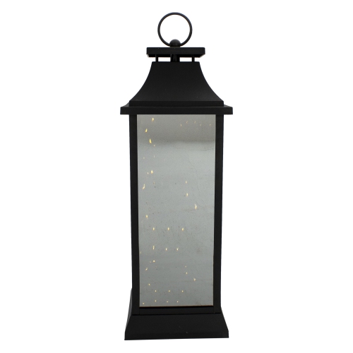 19-Inch LED Battery Operated Black Mirrored Lantern Warm White Flickering Lights