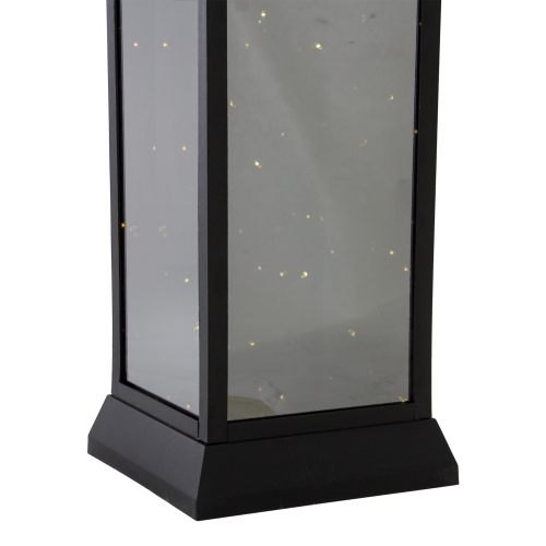 19-Inch LED Battery Operated Black Mirrored Lantern Warm White Flickering Lights