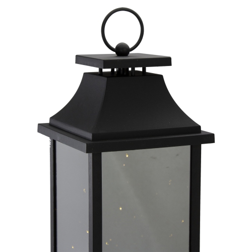 19-Inch LED Battery Operated Black Mirrored Lantern Warm White Flickering Lights
