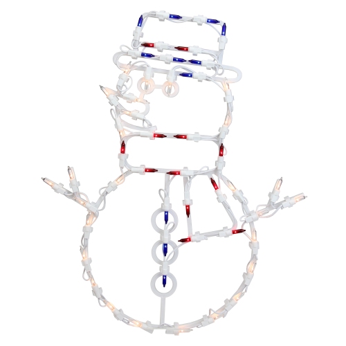 18" Red and Blue Lighted Snowman Christmas Window Silhouette Decoration