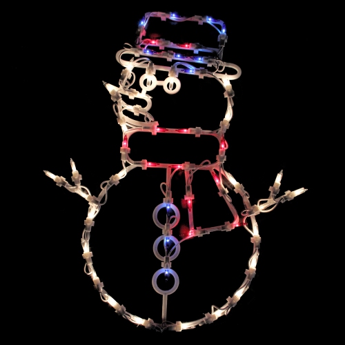 18" Red and Blue Lighted Snowman Christmas Window Silhouette Decoration