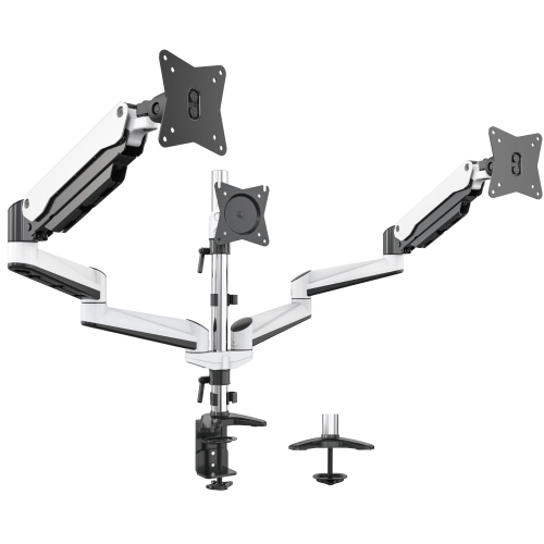 Refurbished - SHOPPINGALL Fully Adjustable Triple Gas Spring LCD Monitor Mount Stand with 2 Swing Arms for 15”-32” Monitors - SA-GA36 (WHITE)