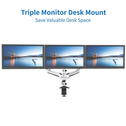 Refurbished - SHOPPINGALL Fully Adjustable Triple Gas Spring LCD Monitor Mount Stand with 2 Swing Arms for 15”-32” Monitors - SA-GA36 (WHITE)