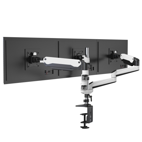 Refurbished - SHOPPINGALL Fully Adjustable Triple Gas Spring LCD Monitor Mount Stand with 2 Swing Arms for 15”-32” Monitors - SA-GA36 (WHITE)