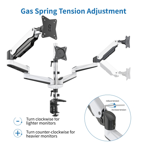 Refurbished - SHOPPINGALL Fully Adjustable Triple Gas Spring LCD Monitor Mount Stand with 2 Swing Arms for 15”-32” Monitors - SA-GA36 (WHITE)