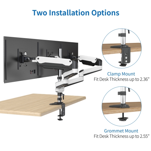 Refurbished - SHOPPINGALL Fully Adjustable Triple Gas Spring LCD Monitor Mount Stand with 2 Swing Arms for 15”-32” Monitors - SA-GA36 (WHITE)