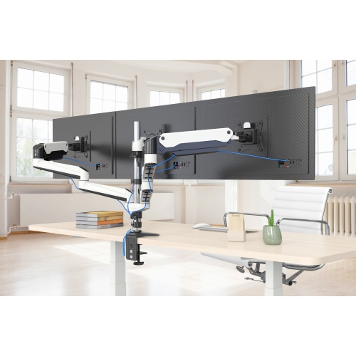 Refurbished - SHOPPINGALL Fully Adjustable Triple Gas Spring LCD Monitor Mount Stand with 2 Swing Arms for 15”-32” Monitors - SA-GA36 (WHITE)