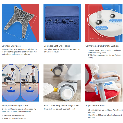 Best4kids Ergonomic Kids Child's Desk Task Chairs Adjustable Height -Red chair