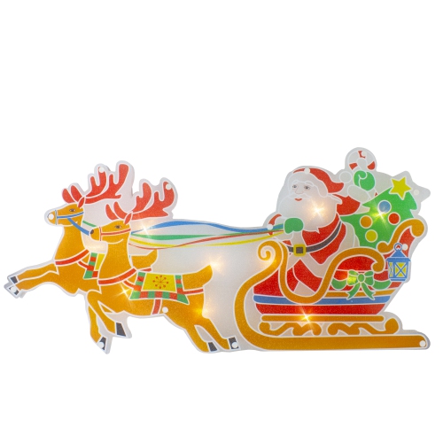 23" Lighted Santa and Reindeer Christmas Window Silhouette