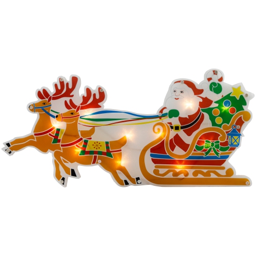 23" Lighted Santa and Reindeer Christmas Window Silhouette