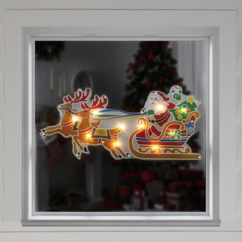 23" Lighted Santa and Reindeer Christmas Window Silhouette