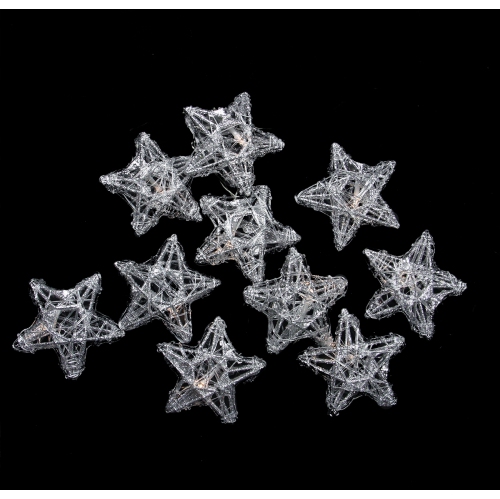 10 Battery Operated Clear LED Spun Glass Star Christmas Lights