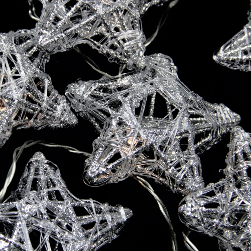 10 Battery Operated Clear LED Spun Glass Star Christmas Lights