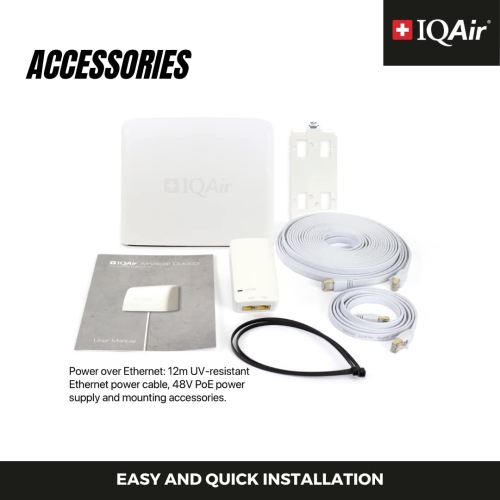 AirVisual Outdoor : moniteur de qualité de l’air extérieur, qui mesure les PM1, les PM2,5, les PM10, le CO2, la température, l’humidité et la