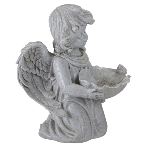 9" Kneeling Angel with Flower Bird Feeder Outdoor Garden Statue