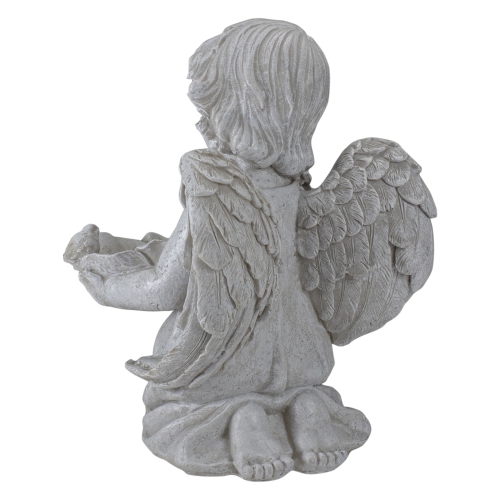 9" Kneeling Angel with Flower Bird Feeder Outdoor Garden Statue
