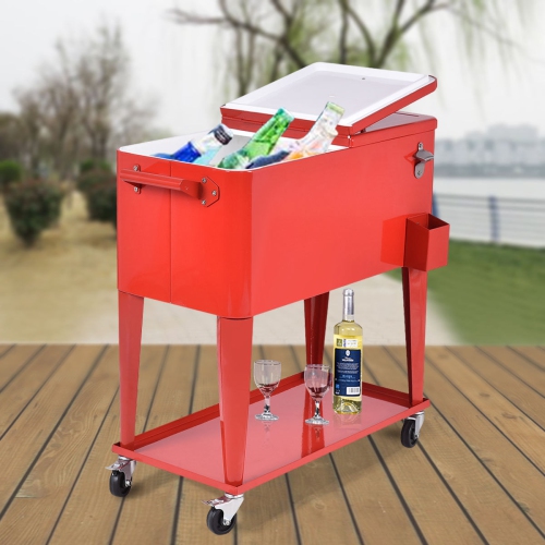 80 Quart Outdoor Patio Rolling Steel Construction Cooler