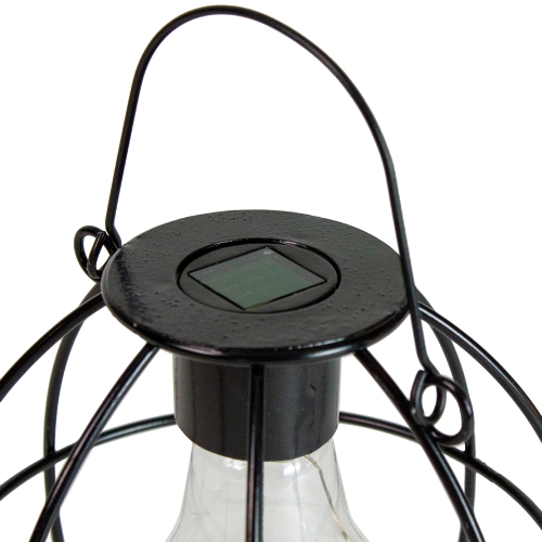 6" Black Geometric Outdoor Hanging Solar Lantern with Handle