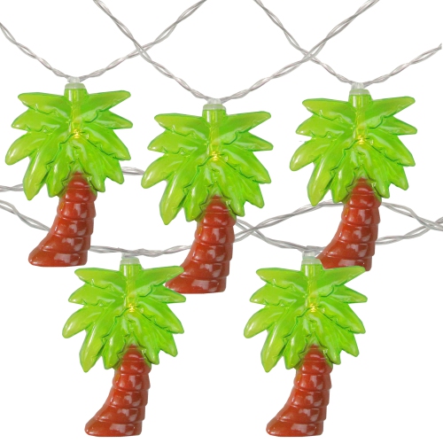 10 Warm Clear LED Battery Operated Palm Tree Summer String Lights - 4.5 ft Clear Wire