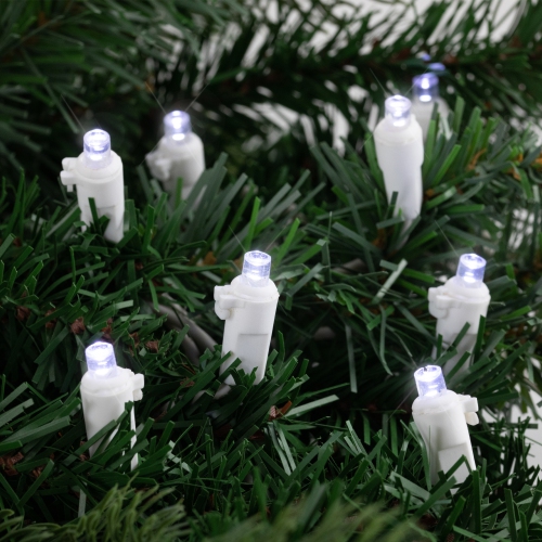 50 White LED Wide Angle Christmas String Lights - 16.25 ft White Wire