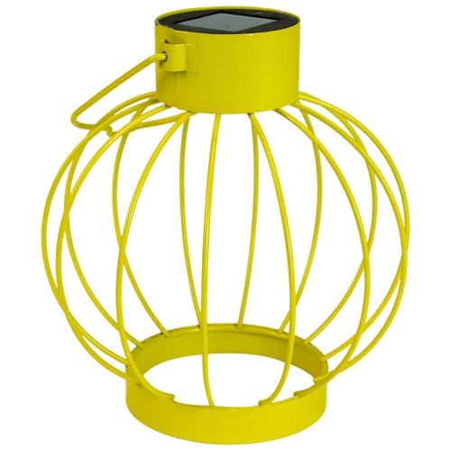 6.5" Yellow Outdoor Hanging LED Solar Lantern with Handle