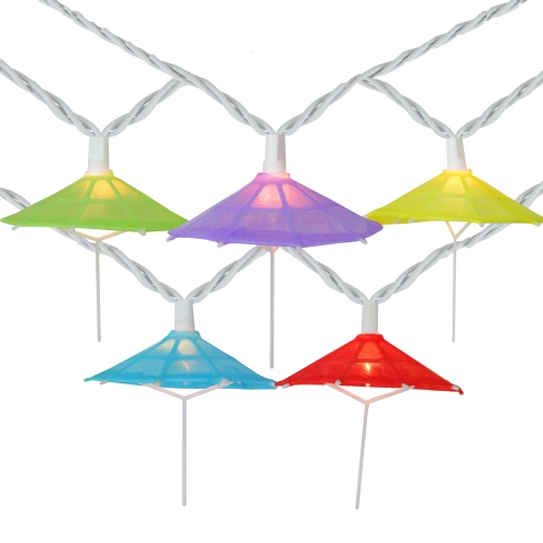 NORTHLIGHT  10-Count Vibrantly Colored Umbrella Outdoor Patio String Light Set, 7.25Ft Wire In White