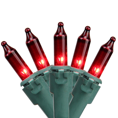 NORTHLIGHT  100-Count Mini Christmas Lights Set, 20.25Ft Green Wire In Red