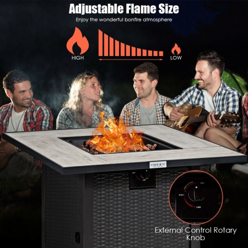 30 Inch Square Propane Gas Fire Pit Table Ceramic Tabletop