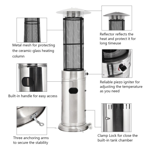 Radiateurs de patio ronds en verre et en acier inoxydable de 41000 BTU