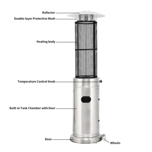 Radiateurs de patio ronds en verre et en acier inoxydable de 41000 BTU