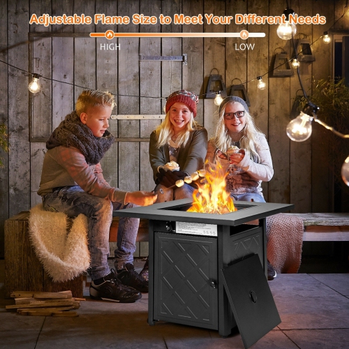 28 Inch Propane 50 000 BTU Patio Square Gas Fireplace with Lava Rock-Black