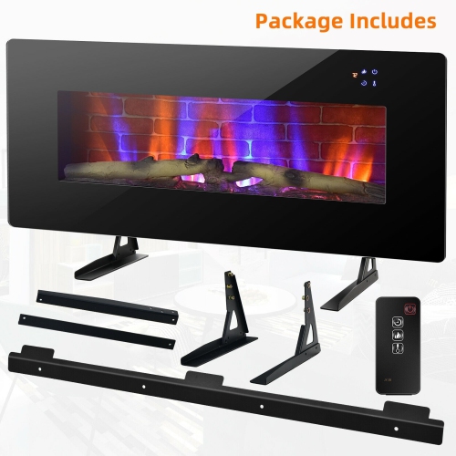 42 Inch Electric Wall Mounted Freestanding Fireplace with Remote Control-Black