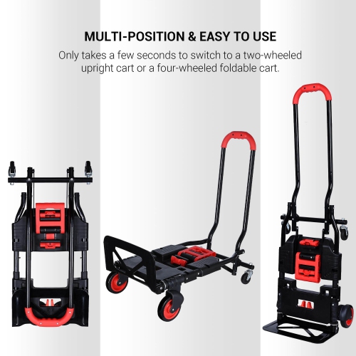 PrimeCables Heavy Duty Folding Hand Truck 265lbs Capacity, Portable Multi-Position Dolly Cart with 4 Wheels